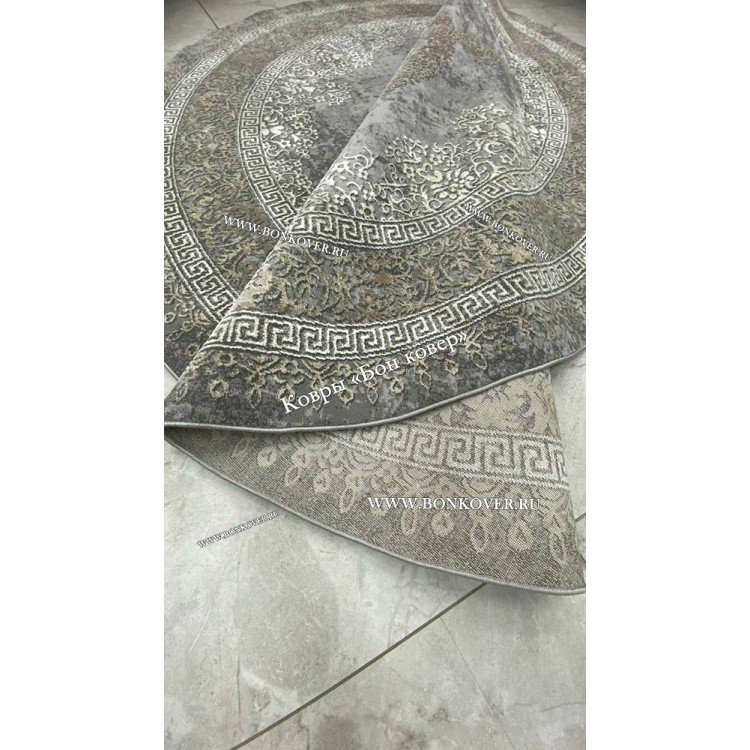 Классический ковер дизайн 85 Серый с коричневым круг